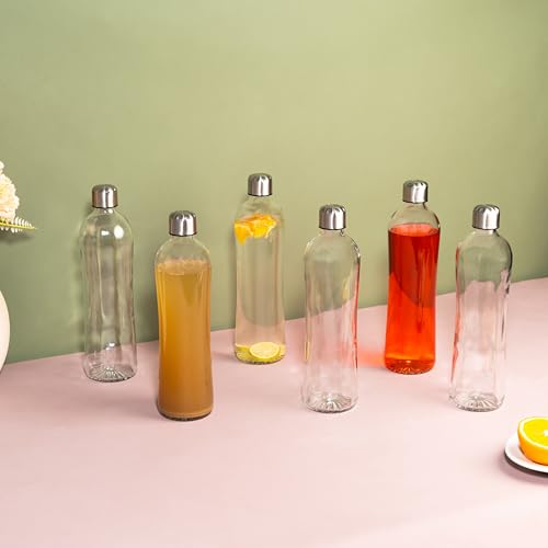 Image of Glassbunny Glass Water Bottle 500ml, with Leak-Proof Airtight Stainless-Steel Lid for Water, Smoothie, Juices - Reusable Travel Borosilicate Glass Drinking Fridge Bottles Pack of 2