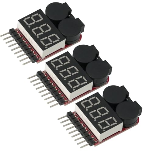 AYWHP Lot de 3 testeurs de batterie RC 1-8s 2 en 1 basse tension avec indicateur LED pour batterie Lipo Life LiMn Lithium-Ion