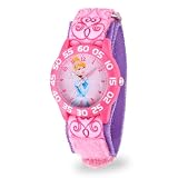 Disney Princess Cinderella Watch for Girls Age 4–7 Featuring Castle Character Dial – Gift for Kids Who Love Fairytales – Pink Bezel with White Numbers, Pink and Purple Nylon Strap with Velcro