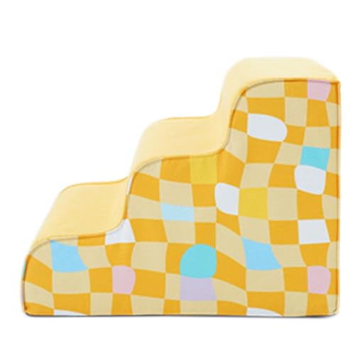 RUYICZB Hundetreppe Für Kleine Hunde, 3 Stufen Haustiertreppe Aus Schaumstofff, Waschbarem Bezug Und Rutschfestem Boden, Abnehmba Hunderampe Katzentrepp Für Sofa Bett,Gelb