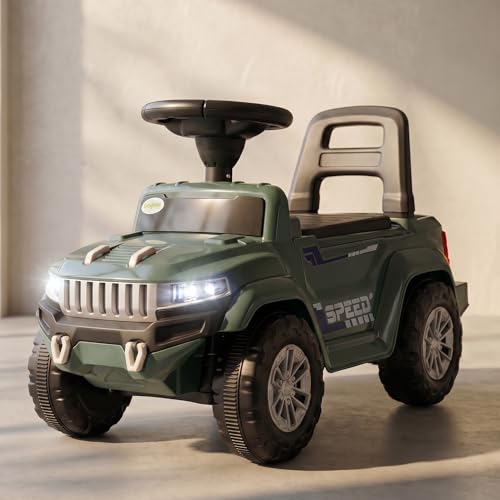 Image of Baybee Speedy Baby Ride on Car for Kids | Push Rideons Toys Car with Music & LED Light | Portable Ride on Jeep with Backrest & Storage Basket | Kids Car to Drive 1-3 Years Boys Girls (Dark Green)