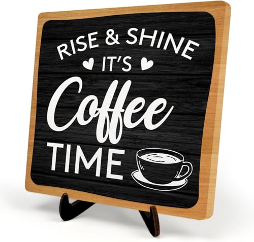 Farmhouse Coffee Bar Sign, Rise & Shine It's Time 8"x8"