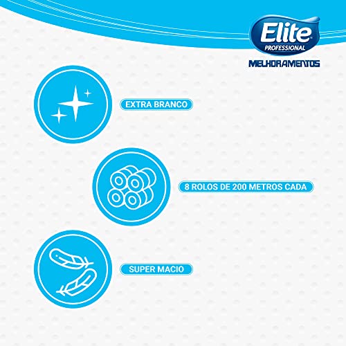 Papel Toalha Em Rolo, Folha Dupla, Elite Excellence, 8 rolos de 200 m cada, Elite Professional