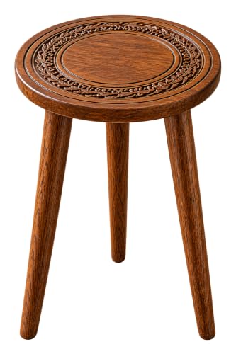 Image of Wood Round Side Table Coffee Table for Living Room | Wooden End Table with Decorative Wooden Plant Stand & Stool for Living Room, Balcony,& Bedroom Accent Table | Brown (Brown)