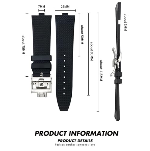 DFAMIN Pulseira de relógio fluororubber tipo convexo de qualidade 24 x 7 mm para Vacheron Constan Ov