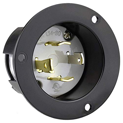 Cllena Nema L14-30 Flanged Generators Power Inlet/Outlet Receptacle, 30 Amp 125/250V 7500W Locking Male Plug Socket (Black) #TOP9
