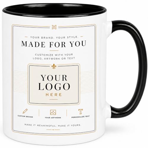 Personalized Coffee Mug 11oz Ceramic – Custom Photo, Text or Logo Cup | Double-Sided Print, Dishwasher & Microwave Safe | Gift for Thanksgiving, Mom Dad Teacher Friend Birthday Christmas (Black)