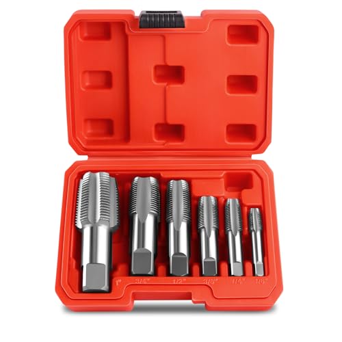 FANOVO 6pcs NPT Pipe Tap Set, Precision Carbon Steel NPT Threading Plumbing Tap Tap Plastic Case Kit with 1