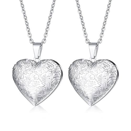 Weenkeey 2 Pcs Love Heart Locket Necklace that Holds Pictures Stainless Steel Heart Shaped Locket Pendant Necklace Memory Photo Pendant Necklace for Women - Style 5 Silver by Weenkeey - Used condition - US$6.49