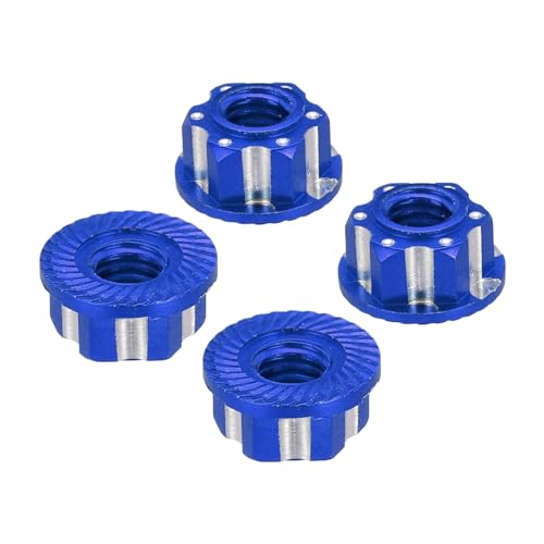 MECCANIXITY Hexagonal Nuts Aluminum M4 RC Wheel Hex Nuts Dustproof Anti-Skid Mount Cap for 1/10 RC Model Car Trucks Off Road Car Upgraded Parts Pack of 4(Blue)