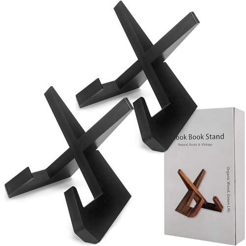 Supporto per libro di cucina, in legno, per libri di cucina, per libri di cucina, in legno, per libri e libri, vintage, rustico... (2 nero)