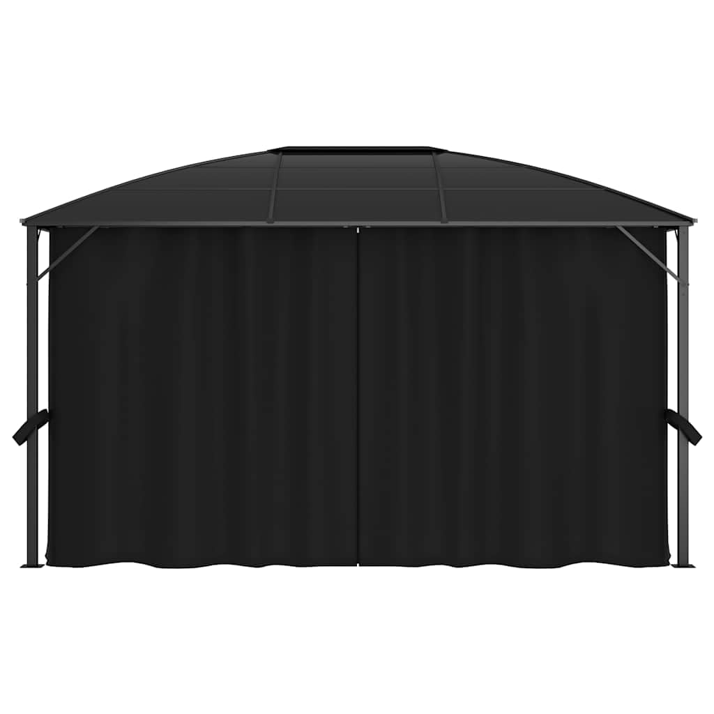 Altanka z zasłonami 400x300x265 cm antracyt | Dach panelowy PC 6 mm, rama aluminiowa i stalowa, 4 zasłony poliestrowe, łatwy montaż