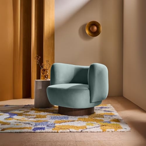 Image of Kingsman Furnitures Nova Swivel Accent Arm Chair for Home | Bedroom, Living, Dining & Drawing Room | Ultra Soft and Comfortable (Steel Grey Blue)