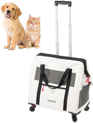 Ferplast Hundebox Voyager Trolley, Transportbox Katze, Hundetasche, ausziehbarer Griff, verstellbare Gurte, breite Öffnung, abnehmbare Räder, aus Öko-Leder, max. 15 kg, 46 x 26 x 4