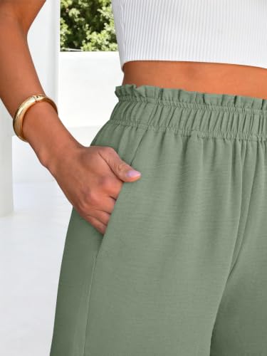 Image of ANRABESS Womens Wide Leg Cropped Palazzo Pants | Lightweight Breathable Elastic High Waisted Pants, Beach Vacation Flowy, Lounge & Casual Summer Trousers with Pockets