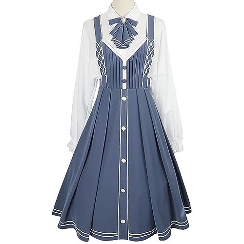 Sweet Teens Japanese Style Blue Lolita Dress Suspender Skirt and Long Coat Lolita Skirt Set(Color:Blue,Size:Small) steampunk buy now online