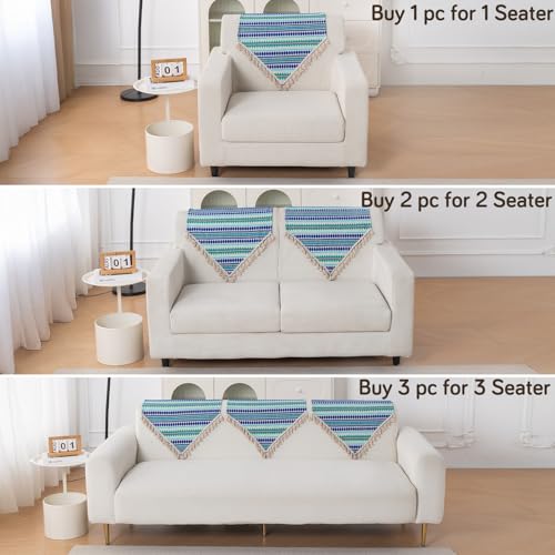 Image of HOKIPO 'Artisan Boho Series' Sofa Backrest Cover with Tassel | 450 GSM Thick Cotton Acrylic Jacquard Fabric Backrest Mat, Size 55x80 cm, Royal Blue (IN-900-A2)