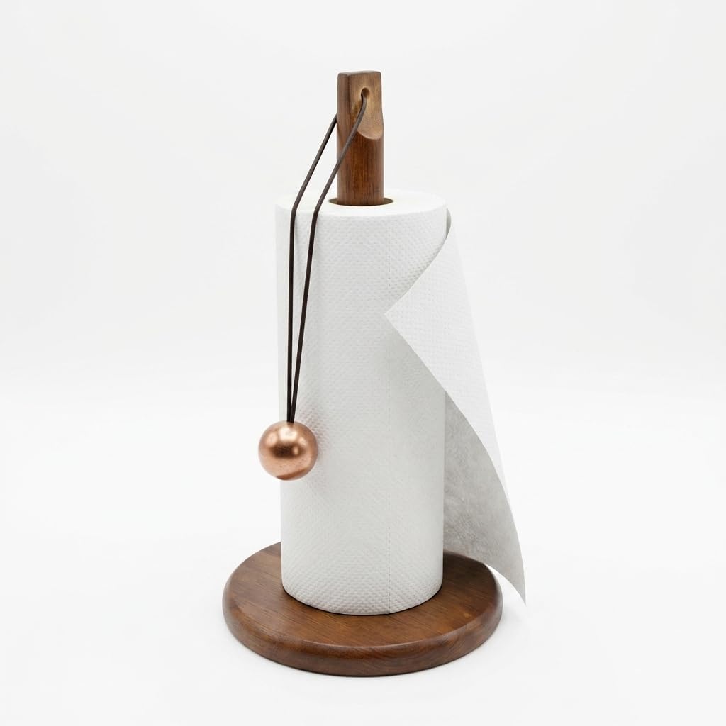 Deconox Doğal Bambu Bohem Top Tutacaklı Kağıt Havluluk - Dekoratif Ahşap Stand (30x14 cm, Kahve ve Bambu Renk Seçenekli, 1 Adet) (KAHVE)