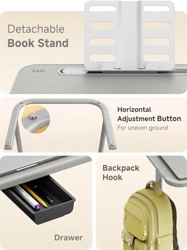Image of HOMERK SAIJI TV Tray Table Heavy Duty Extra Large, Height & Tilt Adjustable Portable Laptop Desk for Couch & Bedside, Upgraded Dinner Tray for Adults & Kids Eating & Work, Black Grey F3