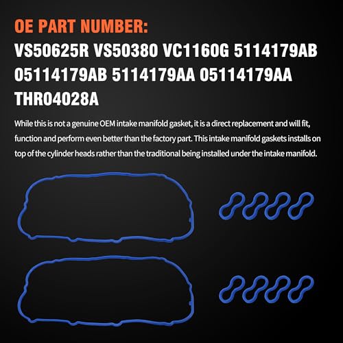 Image of HiSport Valve Cover Gasket Set - Compatible with Chrysler 300 Aspen Dodge Challenger Charger Jeep Grand Cherokee Ram 1500 3.0L 3.6L 3.7L 4.7L 5.7L 6.1L 6.2L 6.4L 2003-2024 - Replace VS50625R