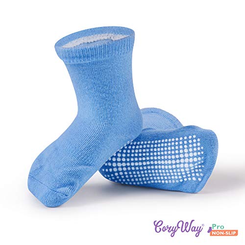 Cozyway Non Slip Crew Grip Socks, 12 Pairs For Boys, Solid Black|White|Gray|Aqua Blue|Sky Blue|Lime Green, 1-3 Years Old #TOP3