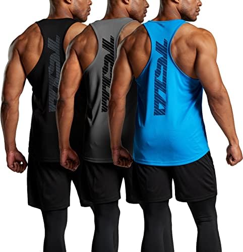 TSLA Men's Dry Fit Y-Back Muscle Workout Tank Tops, Athletic Training Gym Tank Top, Sleeveless Bodybuilding Shirts, Hyper Dri Black/Grey/Sky, X-Large