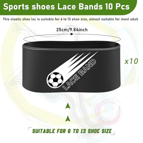 Jecery 10 Pieces Soccer Cleat Lace Cover Soccer Shoe Band Youth Adult Protector Elastic Shoe Laces Rubber Covers(Adult Size,Black)