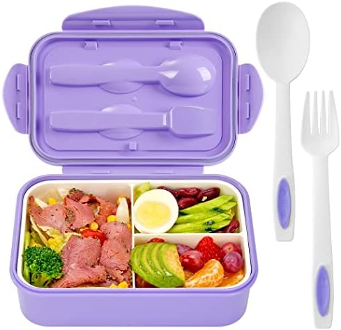Bento Boxes for Adults - 1100 ML Bento Lunch Box Container For Kids With Spoon & Fork - Durable Perfect Size for On-the-Go Meal, BPA-Free and Food-Safe Materials(Purple)