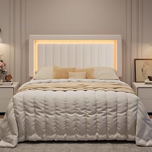 SHA CERLIN Full Size Velvet Bed Frame with LED Light, White