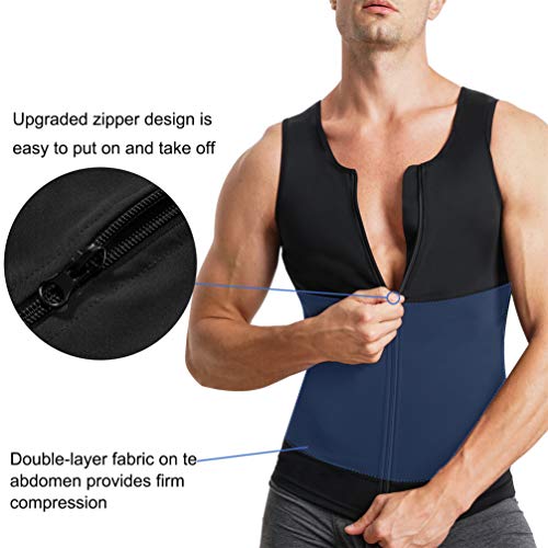 Eleady Men's Compression Shirt Undershirt Slimming Body Shaper Athletic Workout Shirts Tank Top Sport Vest With Zipper (Black, X-Large) #TOP1