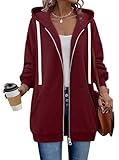 StunShow Drawstring Sweatshirt for Women Fleece Jacket Oversized Hoodies Zipper 2025 Fall Crimson M