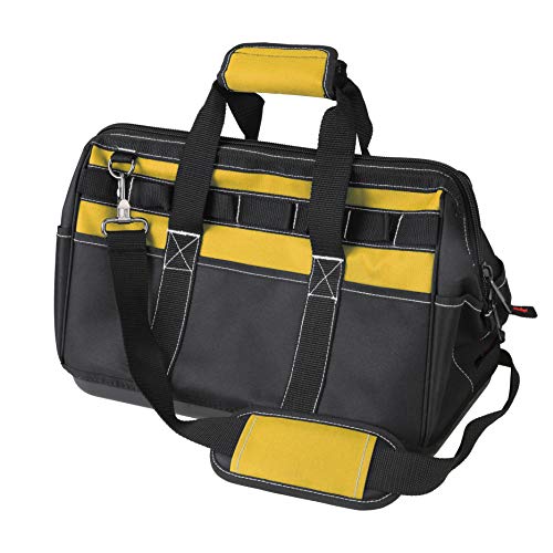 Olympia Tools 16 Inch Wide Mouth Tool Bag, Molded Waterproof Base With 21 Pockets And 7 Belt Loops, Padded Handle, Adjustable Shoulder Strap #TOP1