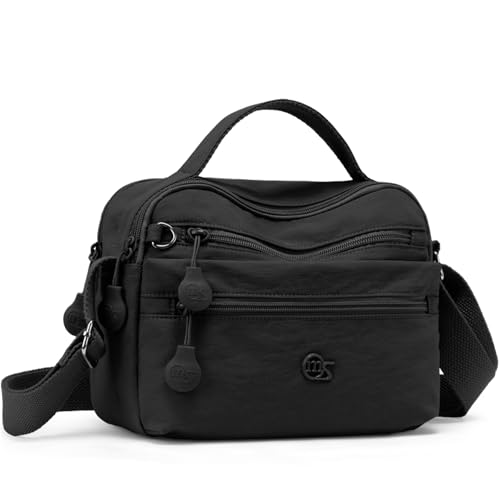 Eslcorri Bolsas transversais para mulheres, bolsa de ombro pequena, bolsa simples de nylon com zíper, mini bolsa casual leve, K106-preto, Mini, Casual, esportiva, minimalista