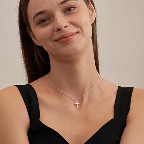 Tewiky Silver Necklace For Women, Simple Silver Cross Necklaces Dainty Silver Necklace 925 Sterling Silver Choker Necklaces Handmade Long Silver Jewelry For Women Girls #TOP3