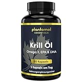 Krillöl Omega-3 Kapseln hochdosiert - 1000mg reines Krillöl Kapseln pro Tagesdosis, davon 240mg Omega 3 Fettsäuren - Omega 3 EPA DHA - plantomol® Essentials
