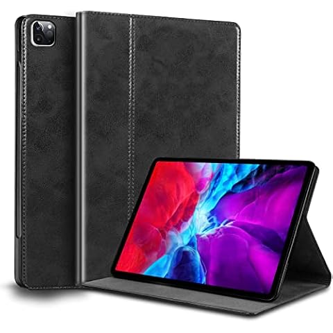NANRUIL for Ipad Pro 12.9-inch 6th/5th/4th/3rd Gen Case Genuine Leather Cover Protective for 2022/2021/2020/2018,Auto Wake/Sleep.Black Cover