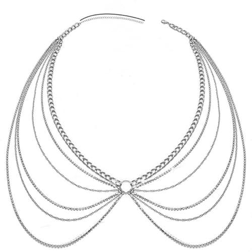 Rhinestone Body Chains Layered Crystal Waist Chain Beach Bikini Fashion Body Jewelry Accessories for Women and Girls (Silvery)