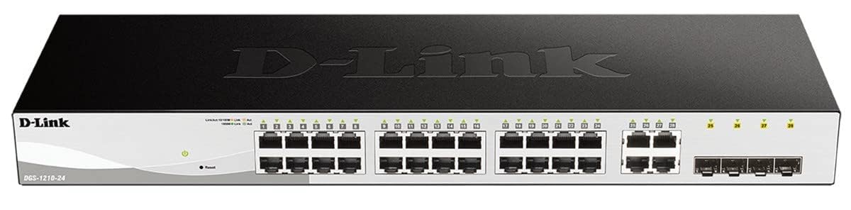D-Link DGS-1210-24/E 24-Port Smart Managed Gigabit Switch (24x 10/100/1000Mbit/s,4X Glasfaser SFP/Combo Slots, lüfterlos & energiesparend) - Nur EU-Netzkabel