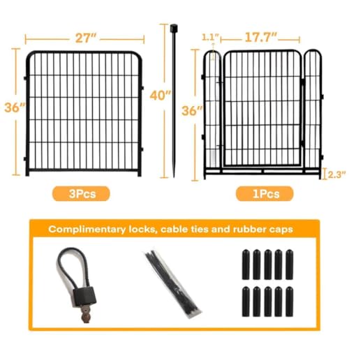 Getlay Garden Fence with Gate 36 in(H)×27 in(L) 4 Panels, Heavy Duty Iron Animal Barrier Fence, Rabbit Fence for Garden, Suitable for Indoor Pet Or Outdoor Dog Fencing, Total 8.9 Ft(L), Black by Getlay - Used condition - Image 4