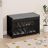 WISUCART Shoe Storage Bench with Cushion Seat, Bamboo Entryway Shoe Rack Bench, 2-Tier Shoe Organizer for Entryway, Bedroom, Hallway, Living Room, Holds Up to 330 lbs, Black