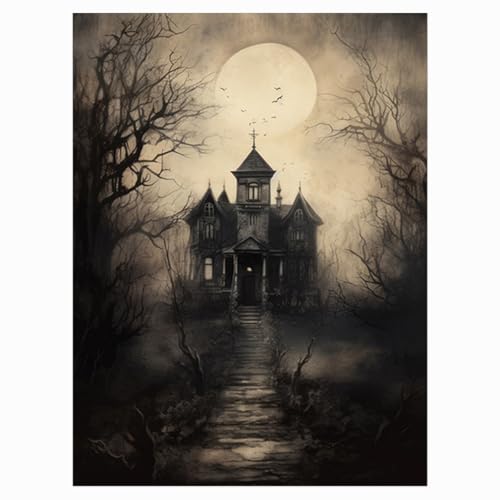 Halloween Vintage Print Haunted House Wall Art,Dark Academia Print,Spooky House