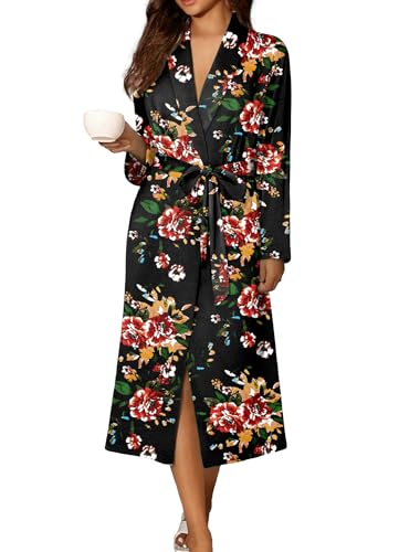 Image of Ekouaer Robes for Women Long Sleeve Knit Kimono Bathrobe Soft Lightweight Loungewear Ladies Cotton Sleepwear