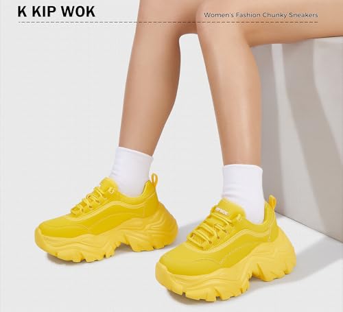 Image of K KIP WOK Chunky Sneakers for Women Fashion Platform White Leather Casual Dad Shoes Comfortable Wedge Walking Sport Sneakers