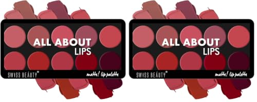Image of Swiss Beauty All About Lip Palette With 10 Pigmented Colors |Creamy Matte Finish Lip Colors Lipstick |Travel Friendly Lip Palette | Multicolor -01, 12gm (Pack of 2)