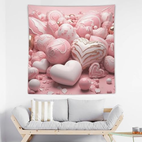 Tapisserie murale esthétique suspendue avec motif coeur romantique