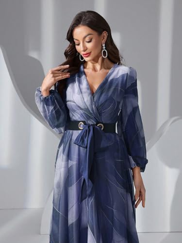 Image of TOLEEN Summer Casual Dresses for Women 2024 Spring Fashion Boho V Neck Long Sleeve Ruffle Floral Print Elegant Maxi Dress