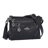 Angel Kiss Small Crossbody Bags for Women, Multi-Pocket Washed Vegan Leather Purses, Lightweight Travel Shoulder Bag with Adjustable Strap for Everyday