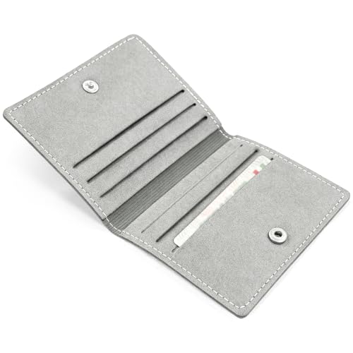 Image of QACUU Grey PU Leather Card Holder Men, Slim Minimalist Card Wallet