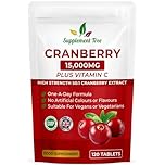 Triple Strength Cranberry Tablets 15,000mg | 120 Vegan Tablets with VIT C | High Strength Cranberry Extract Tablet for Men & Women | Cranberry Pills Supplement | UK Manufactured