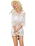 DQdq Women's Crochet Bathing Suit Cover Up White Small